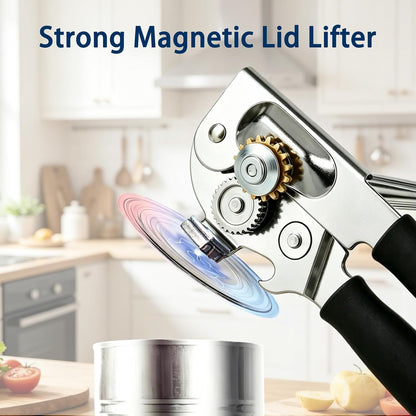 AORRZER® Can Opener Manual with Magnetic Lid Lifter,Can Openers for Seniors | High-Intensity Sharp Steel Blade, Bottle Opener, Comfortable Grip Handle, Kitchen Tools for Home and Commercial (Black)