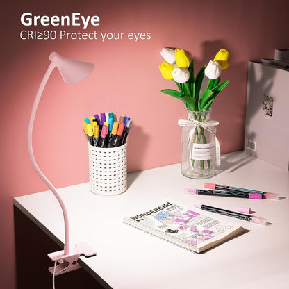 Clip on Light, Eye Care Reading Lights for Books in Bed Clip on Lamp Pink