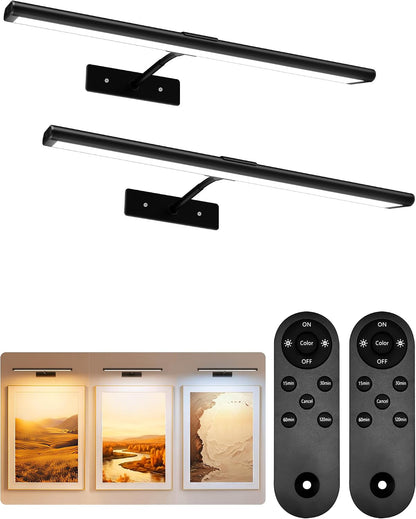 EZVALO Picture Light for Wall, 4800mAh Rechargeable Wireless Gold Light with IR Remote, Dimmable Magnetic LED Art Display Light with 3 Color Temperatures, for Gallery, Living Room, Bedroom