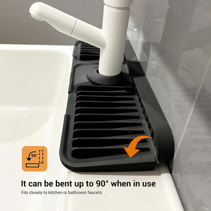 ZJWZLG Faucet Mat for Kitchen Sink, 14"X5.5" Silicone Sink Splash Guard , Snap-On Design & 7°slope Fast Drain, Folding Sink Faucet Mat for Universal Kitchen Bathroom Sink(Grey)