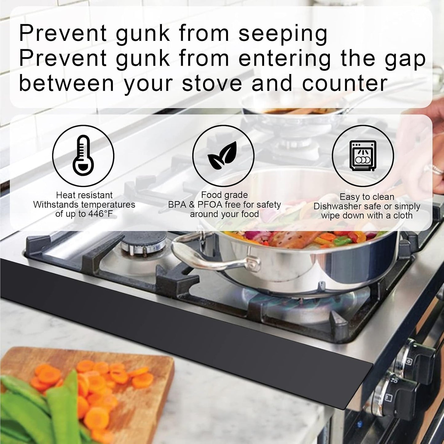 Silicone Stove Gap Covers Strips for Kitchen Stove Top Guard Easy Clean Heat Resistant Filler Counter Washer & Dryer Between 2 Pcs 21 Inch Black
