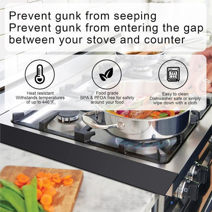 Silicone Stove Gap Covers Strips for Kitchen Stove Top Guard Easy Clean Heat Resistant Filler Counter Washer & Dryer Between 2 Pcs 21 Inch Black