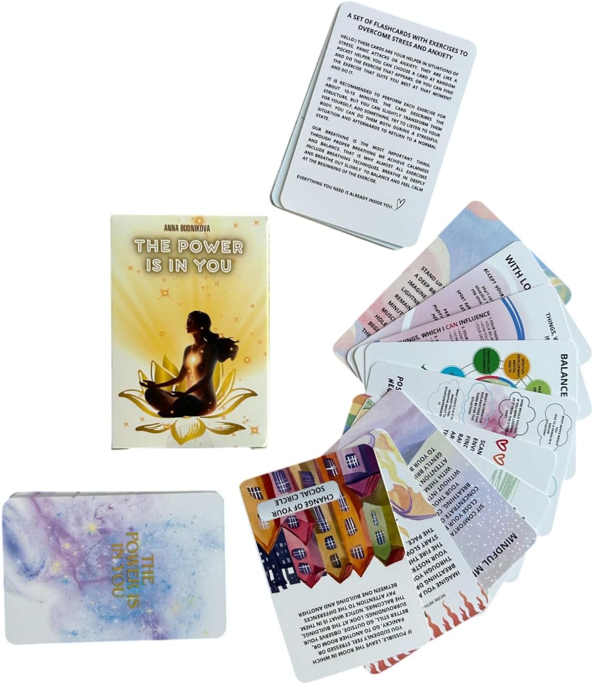 Panic Attack & Anxiety Relief Cards – 'The Power is in You' 46 - Card Deck with Grounding Exercises, Breathing Techniques & Stress Management Practices (English)
