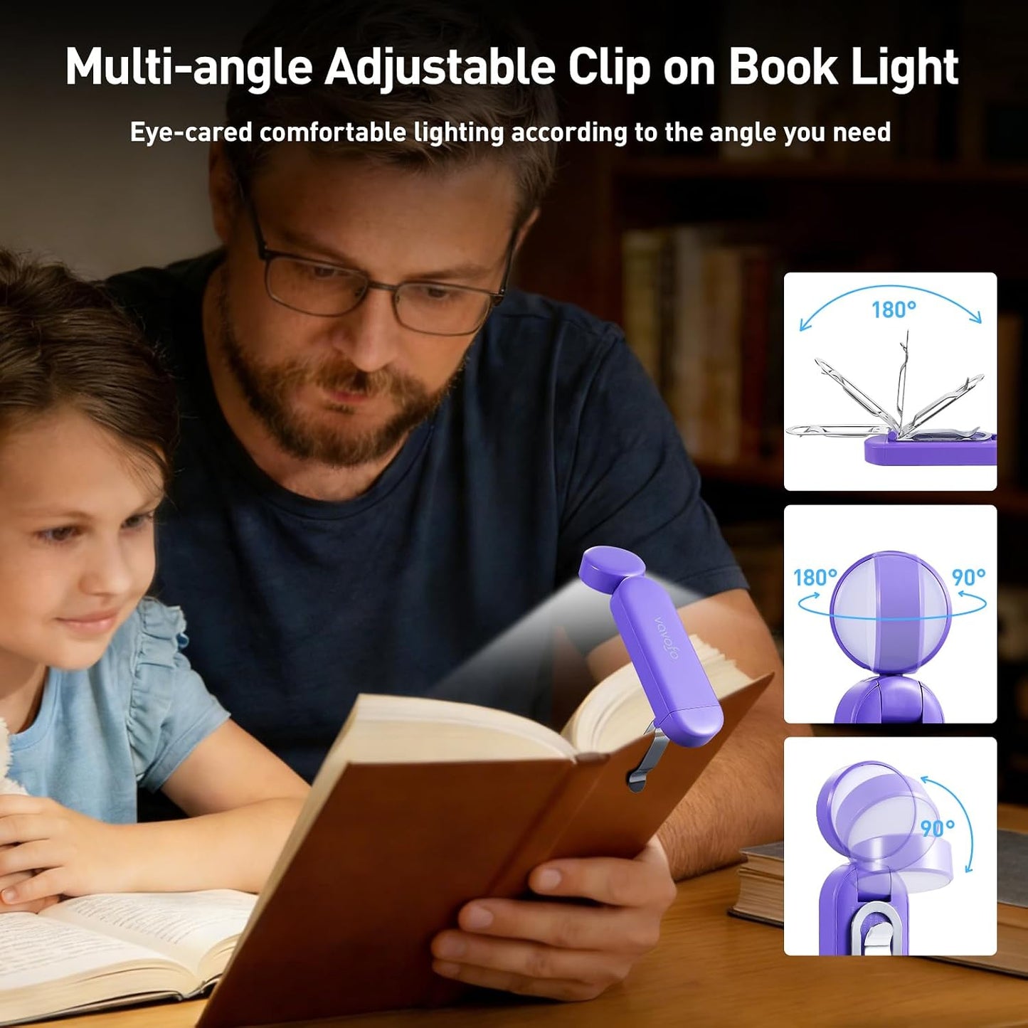 VAVOFO USB Rechargeable Bookmark Reading Light, Blue Light Blocking Amber LEDs for Bedtime Reading - Clip On, 9 Lighting Modes