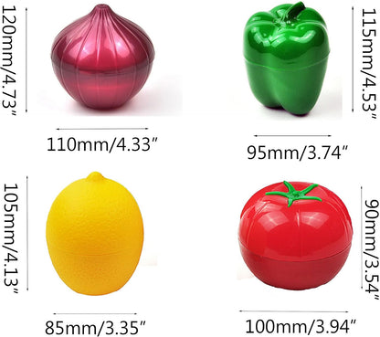 4 PCS Fruit & Vegetable Shaped Food Saver Storage Containers | Storage Holder Refrigerator Vegetable Crisper(Onion, tomato, lemon, green pepper)