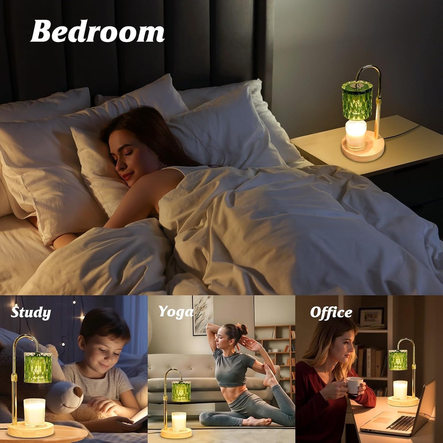 HAIDOLIANG Blue Candle Warmer Lamp with Timer and Dimmer | Height and Brightness Adjustable,Glass Electric Wax Warmer with 2 Bulbs for Women Gifts, Home Decor for Scented Jar Candles