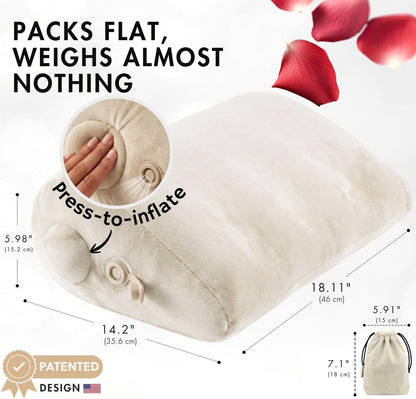 Maison Cozy® Inflatable Wedge Pillow for Travel and Sleeping - Adjustable Body Positioner for Back Support, Leg Elevation, Reading in Bed, Washable Velvet Cover, Travel Pouch (Sand Beige)