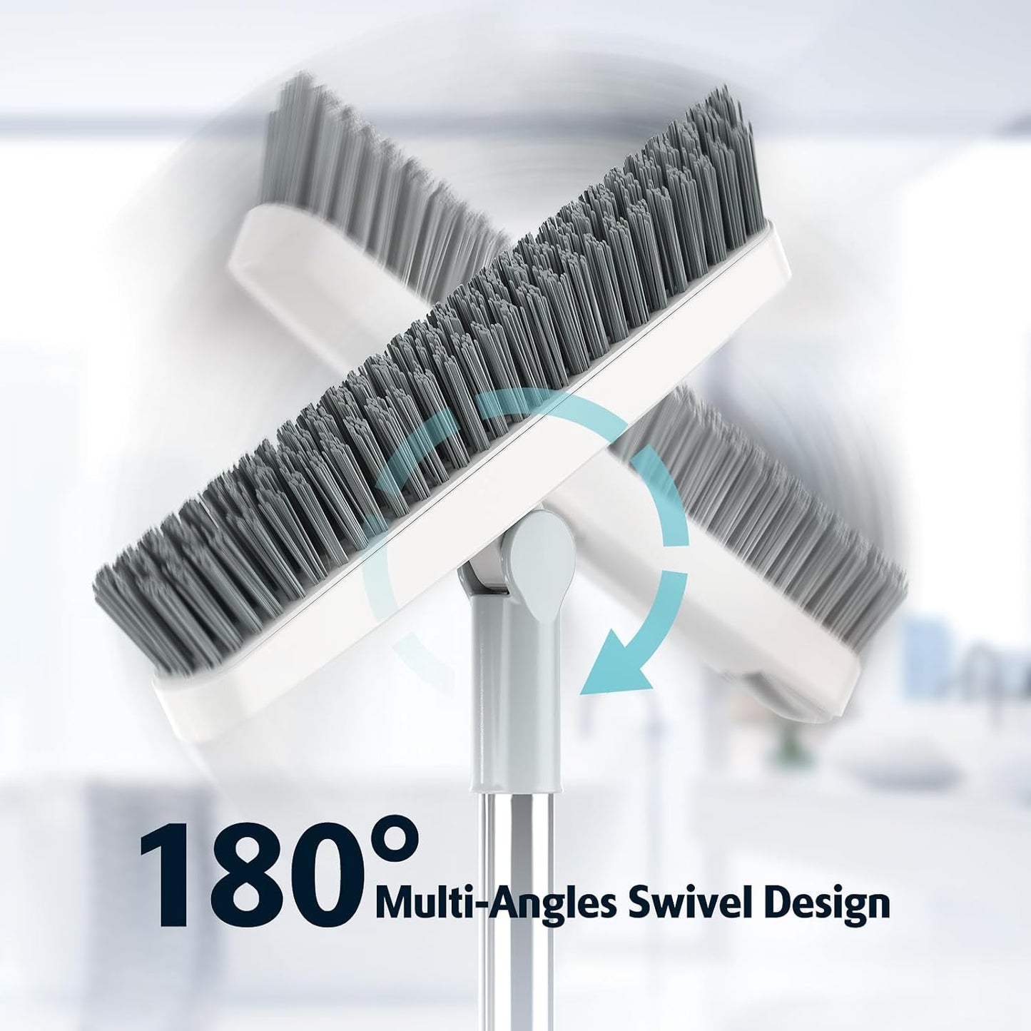 AIR U+ Heavy Duty Grout Scrub Brush with Long Handle & Hair Clip | 180° Swivel Scrub Brush V-Shape Grout Line Scrubber Stiff Bristles for Deep Cleaning Crevice, Tile Line, Corners