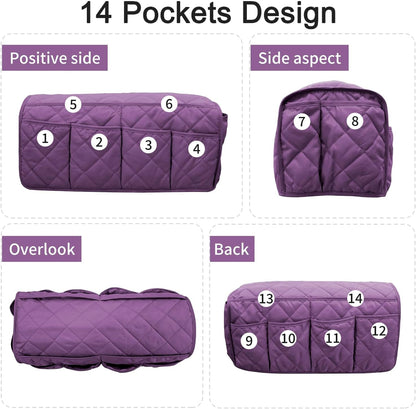 Remote Control Holder for Armchair, Armchair Caddy TV Remote Holder for Recline 14 Pockets, Non-Slip Remote Caddy Couch Caddy Organizer for TV Remote, Phone, Magazine (Brown)