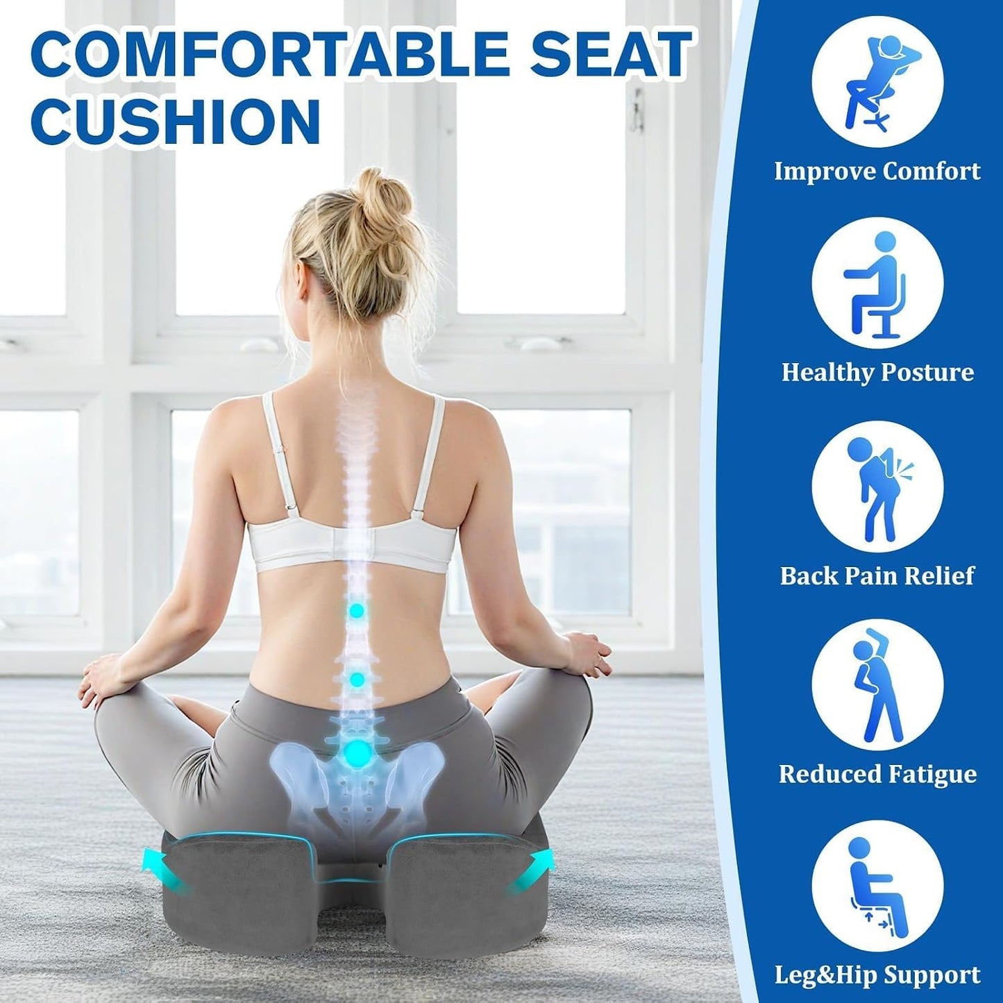CushyOasis Seat Cushion, Gel Memory Foam Office Chair Cushions, (Black) | Chair Cushion, Anti-Slip Bottom & Removable Cover Tailbone Pain Relief Cushion, Memory Foam Seat Cushion for Office