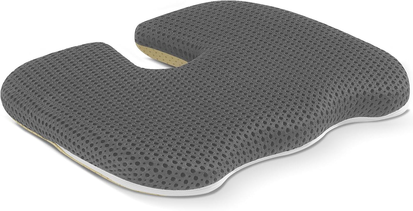 Gooo&Ma Air Fiber Seat Cushion, U-Shape Tailbone Comfort, Black | Thin design for office/car, breathable air fiber cooling, ergonomic, washable, non-slip, portable, 17.7"x13.8"x1.6"