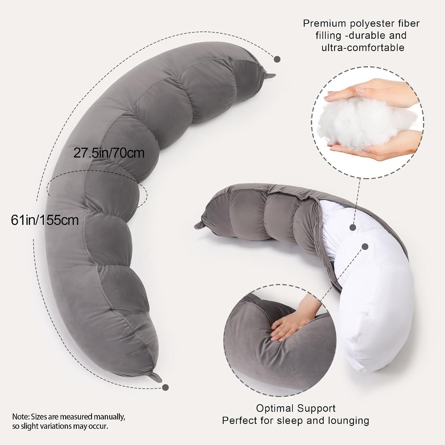 Peallow(Pat. Pend) – Long Round Body Pillow for Adults, Bolster Pillow for Sleeping, Soft and Supportive Pillow for Sleeping & Lumbar Support (Green-White, 29.5")