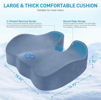BlissTrends Memory Foam Seat Cushion for Office Chair & Car Seat, Black | 4.7in Ergonomic Tailbone & Sciatica Support with Removable Velvet Cover for Pressure Relief and Long Sitting Comfort