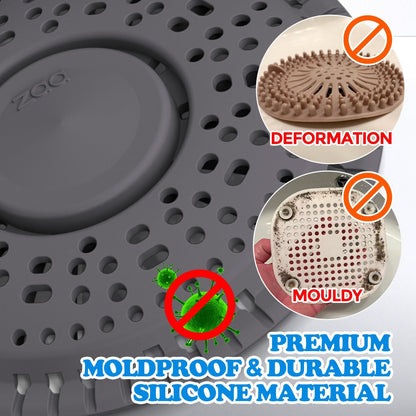 Shower Drain Hair Catcher Silicone Flat Floor Strainer Protector | 2 Pack Gray Weighted Flat Shower Drain Protectors, Traps Hair Before Clogs, Easy to Clean in Seconds, Fits Flat Floor Drains