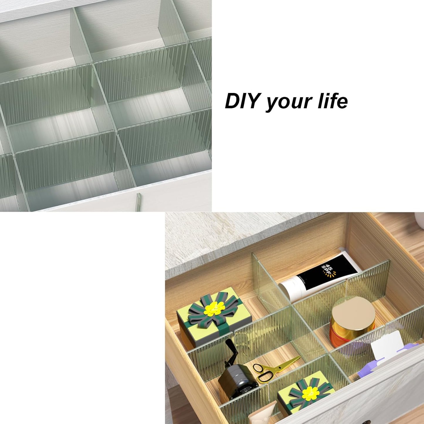 Onerbuy 8pcs Adjustable Grid Drawer Dividers DIY Plastic Closet Separator Tidy Organizer Container 32.5 * 7cm/ 12.8 * 2.8inch for Underwear Socks Belt Office Supplies(Transparent White)