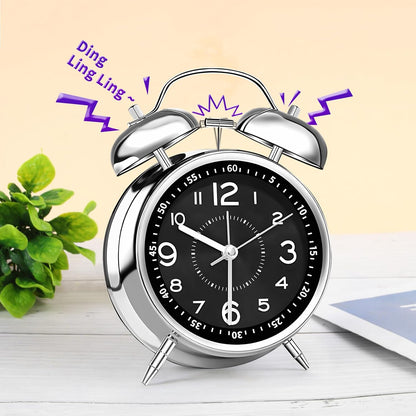 pxy Loud Alarm Clock for Heavy Sleepers 3D Dial Battery Operated (Battery Include), 4" Super Silent Analog Alarm Clock for Kids with Night Light PT260 Silver OrangePT505 Green White