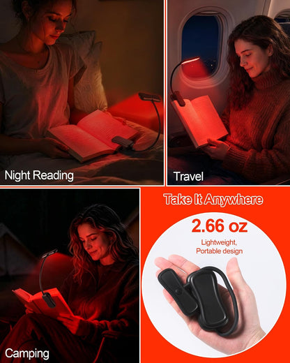 630nm Red Book Light for Reading at Night - Zero Blue Light, Dimmable Reading Lights for Books in Bed, LED Book Lamp Clip on, Gift for Students Parents Nurse Studying Travel [1 Pack]