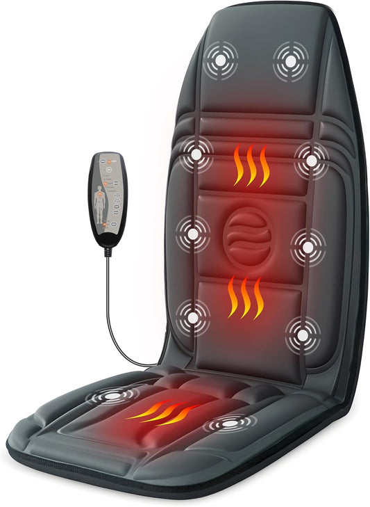 Heycool Back Massager with Heat, 10 Motors Vibration Pad for Office Chair | Massage Pad for Muscle Tension Relief, 5 Modes & 4 Intensities, Gifts for Women Men