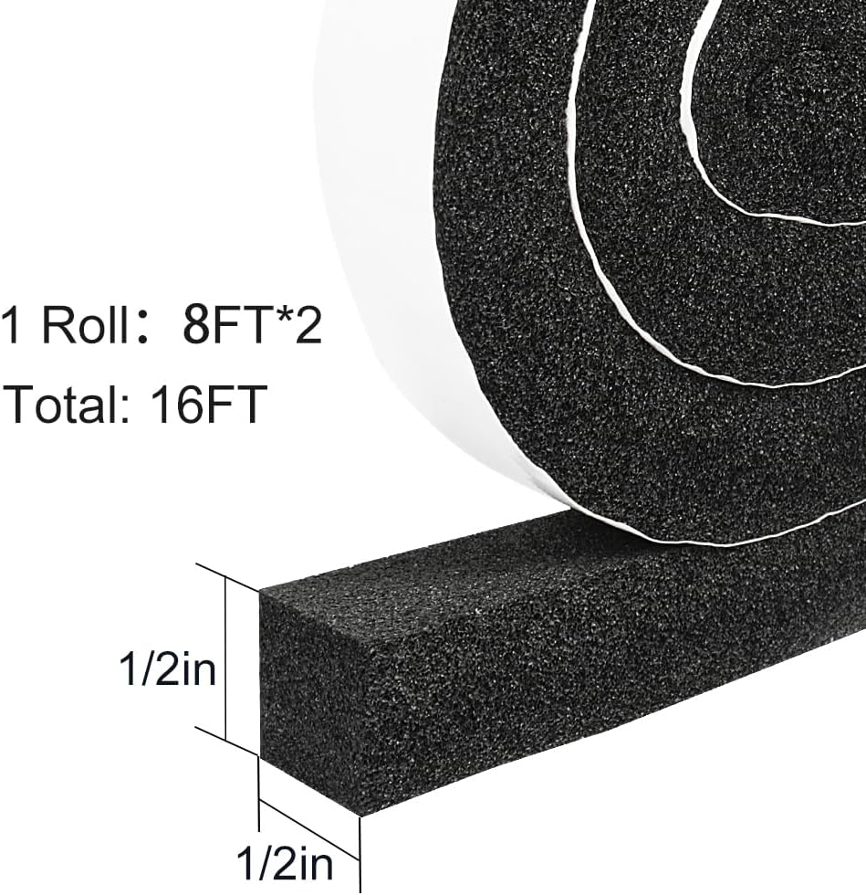 2 Rolls Foam Seal Tape for Door Window Insulation, Soundproof and Shockproof Foam Adhensive Strip, 3/8" Wx3/16 T Single Sided Foam Tape, Cold Air and Draft Closed Cell Seal Strip,Total 32FT