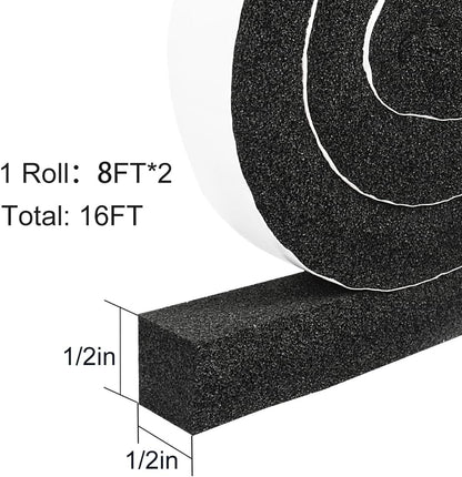 2 Rolls Foam Seal Tape for Door Window Insulation, Soundproof and Shockproof Foam Adhensive Strip, 3/8" Wx3/16 T Single Sided Foam Tape, Cold Air and Draft Closed Cell Seal Strip,Total 32FT