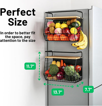 Magnetic Shelf for Fridge with Wood Lid, Fruit Potato and Onion Storage Bins, Pantry Organizers & Storage, Large Container Magnetic Spice Rack for Refrigerator, Kitchen Counter, Cabinet | Strong magnet holds 50lbs, ventilated bin for produce, versatile