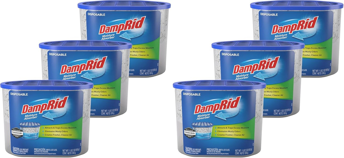 DampRid Fragrance Free Disposable Moisture Absorber & Odor Remover with Activated Charcoal, 18 oz., 3 Pack, Lasts Up To 60 Days, No Electricity Required