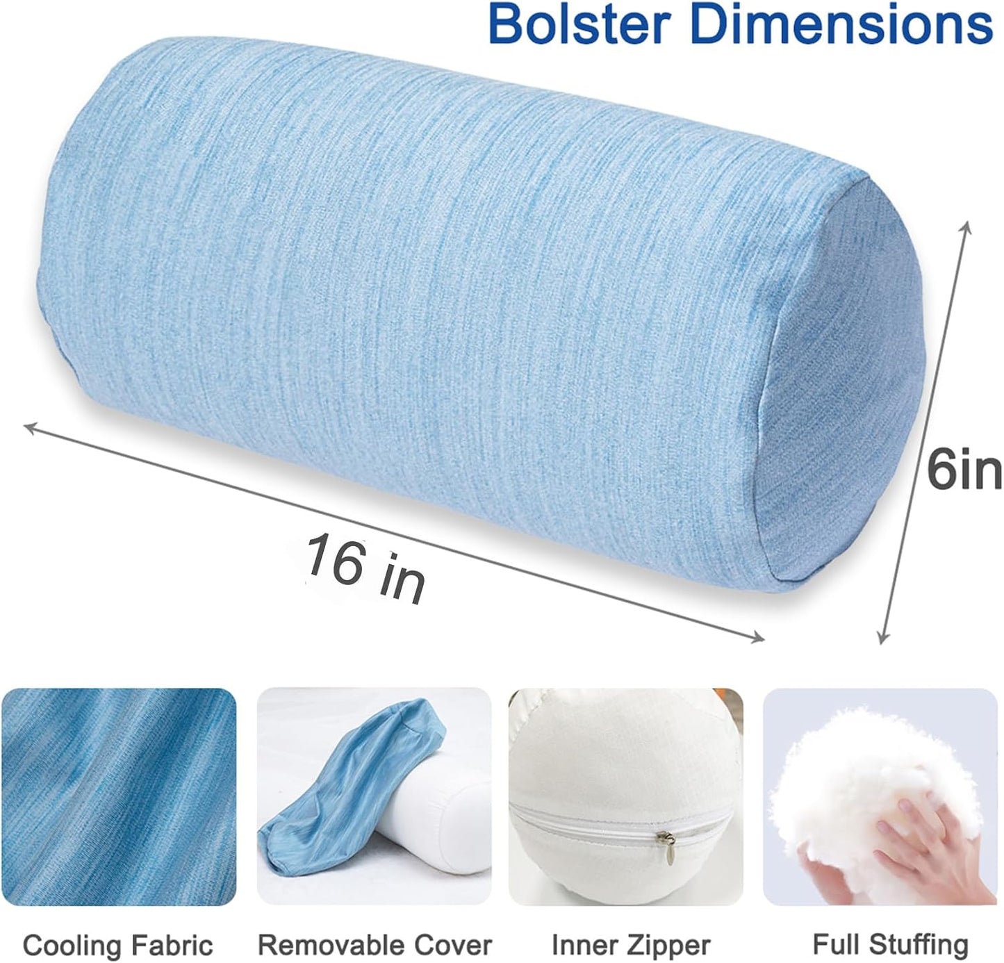 1 MIDDLE ONE Round Cylinder Bolster Pillow with Removable Cooling Cover, Tube Roll Cervical Pillow for Head, Neck, Back and Legs Support, 13"x 6", Grey