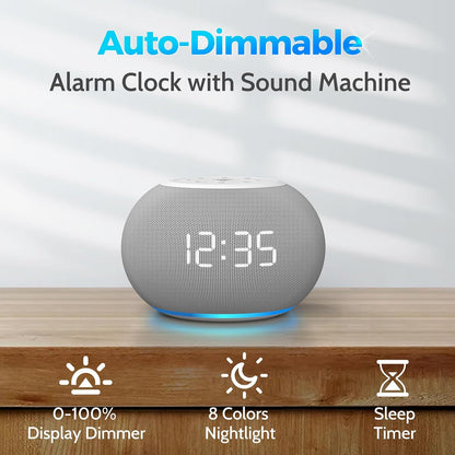 REACHER Auto Dimmable Sound Machine Alarm Clock with Night Light for Girls