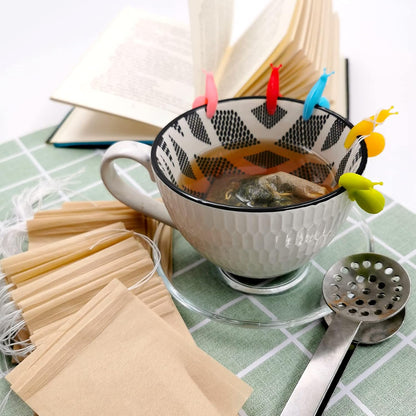 SNAIL GARDEN 300Pcs Tea Filter Bags, Tea Infuser for Loose Leaf Tea with 1Pcs Tea Bag Tong & 5Pcs Tea Bag Holders-100% Unbleached Paper Empty Tea Sachets-Biodegradable and Compostable