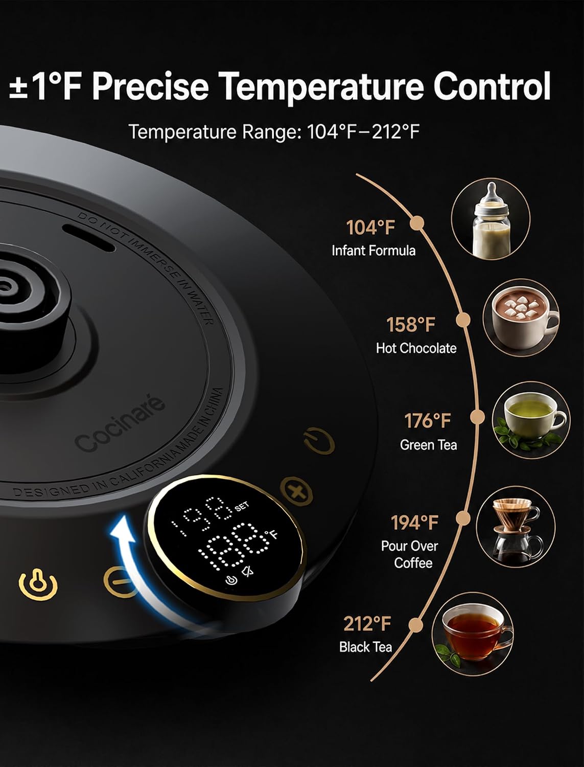 Cocinare FLOW B9 Gooseneck Electric Kettle ±1°F Temperature Control