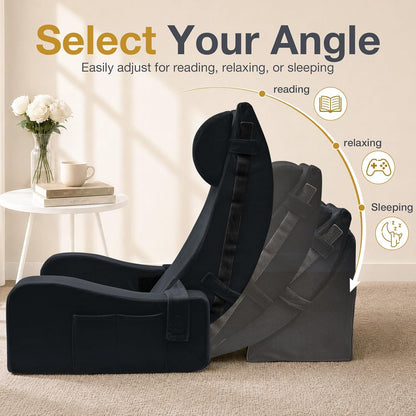 Sasttie 15-25 inch Adjustable Reading Pillow with Armrests, Dark Grey | Back Rest Pillow with Secure Side Straps, Memory Foam Back Support Cushion Bed Chair for Reading, Gaming & Relaxing