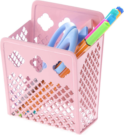 Magnetic Pen Holder, Mesh Metal Strong Magnet Dry Erase Marker Holder Pencil Organizer Small Items Basket for Refrigerator, Whiteboard, Locker Accessories-Pink, Pack of 1, Blush, New-Z008