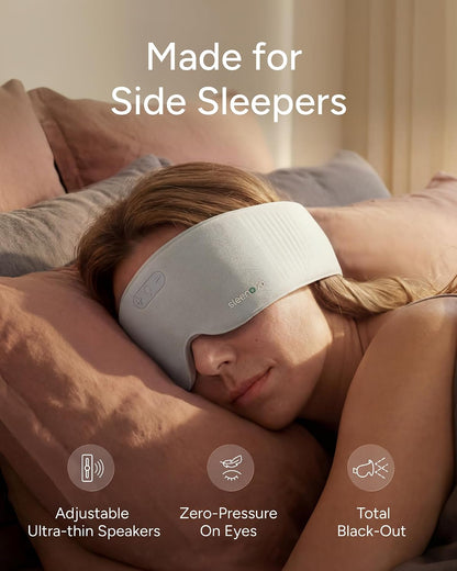 Sleenova SoundMask - Sleep Mask with Built-in Tuned Sleep Audio, Side Sleeper Optimized, Phone-Free Sleep & Nap, Bluetooth Modes, Soft Black