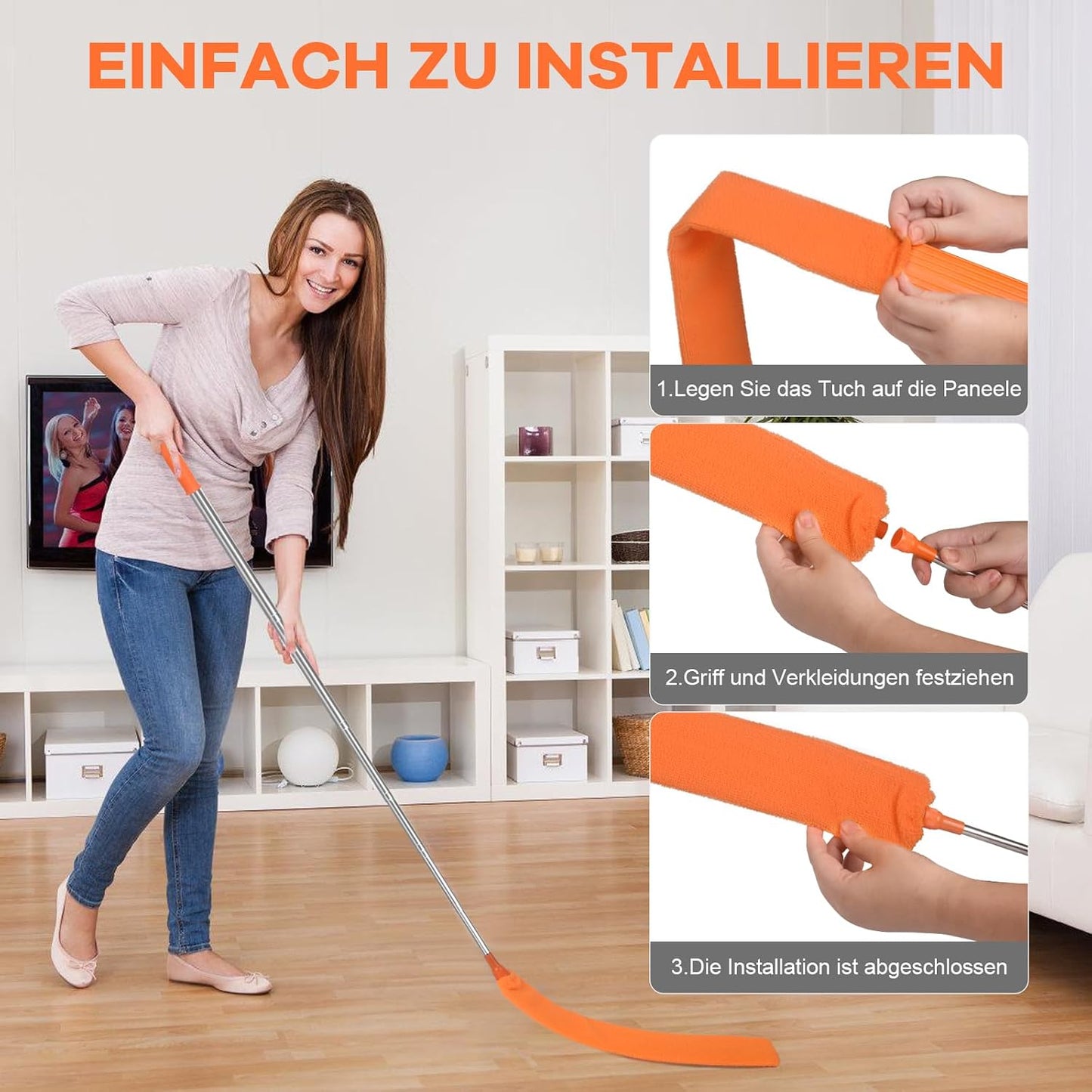 Retractable Gap Dust Cleaner Brush with Long Handle 30 to 100 inches, Cleaning Tools with 2 Microfiber Dusting Cloths, Extendable Duster for Cleaning Under Refrigerator Sofa Couch Bed Furniture