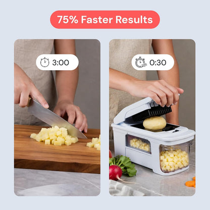 Fullstar Pro XL Vegetable Chopper & Mandoline Slicer w Pull-Out Catch Tray | 4 in 1 Veggie, Onion & Fruit Slicer, Dicer & Grater with Sharp Stainless Steel Blades - XL Food Prep Set (White)