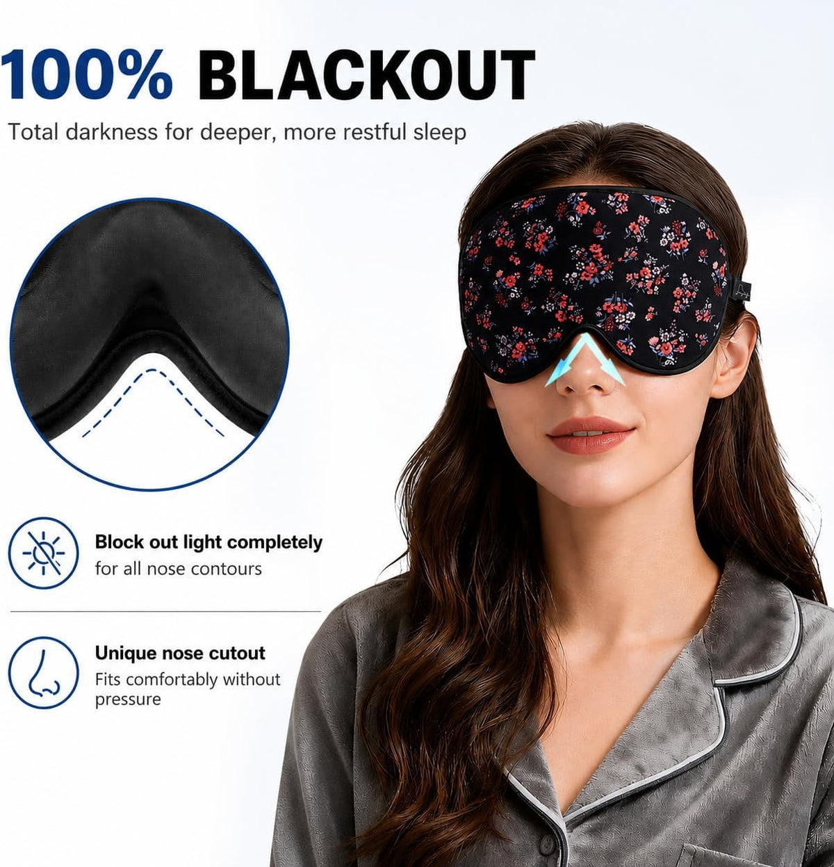 ALASKA BEAR Memory Foam Sleep Mask, Contoured Eye Cups for Women Men, Blue