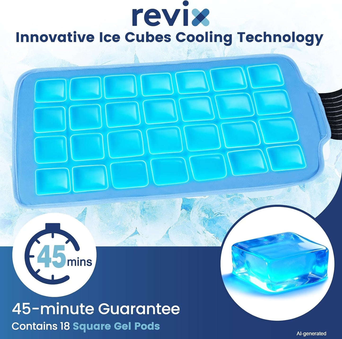 REVIX Ice Pack for Injuries Reusable, 14 × 7" Gel Cold Compress with Strap | 45-Min Long-Lasting Gel Cold Pack for Knee, Shoulder, Lower Back, Leg, Flexible Ice Wrap, Universal Use for Arm, Hip