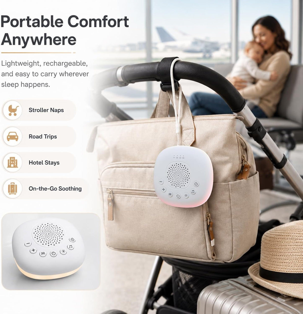 Portable White Noise Machine for Sleeping Baby Adult Office Privacy