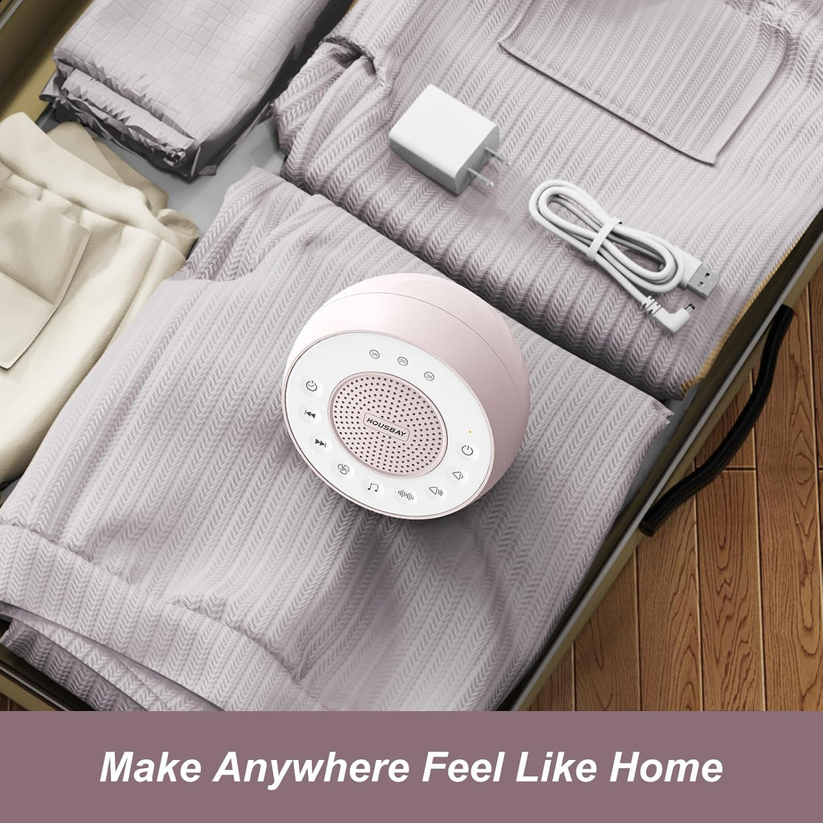 Housbay White Noise Machine with 31 Soothing Sounds, 5W Loud Stereo Sound, Auto-Off Timer, Adjustable Volume, Sleep Sound Machine for Baby, Kid, Adult -Wood Grain