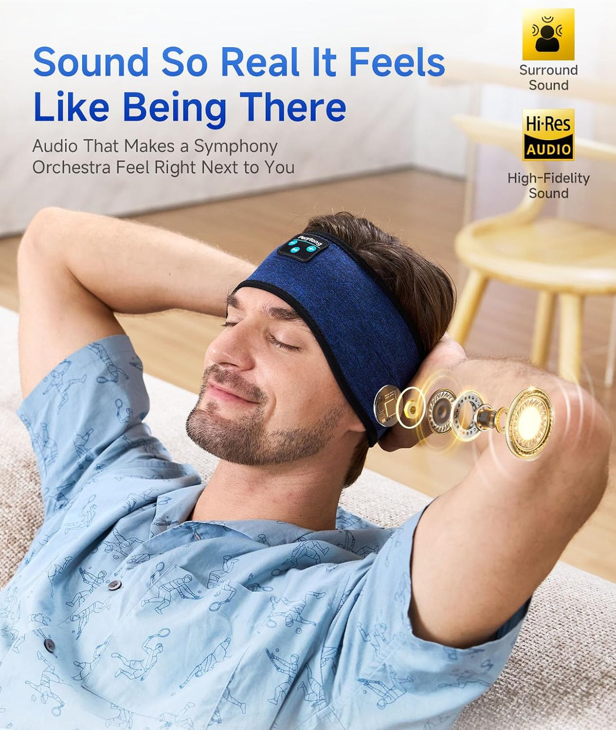 Sleep Headphones | Bluetooth 5.4 Headband | Wireless Earbuds Earphones Sweat Resistant with Ultra-Thin HD Stereo Speaker, Headphone Band for Side Sleepers Workout Running Tech Gadgets Unique Gifts