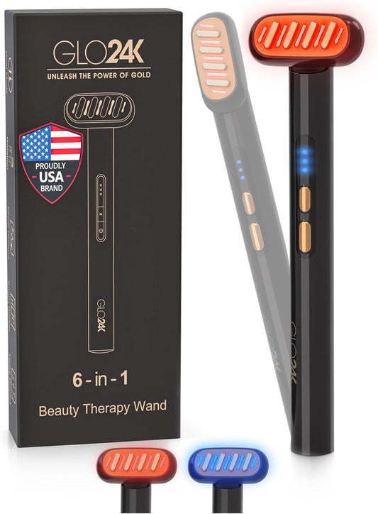 GLO24K Heated Eye Wand & Eye Massager Tool - Gentle Warmth & Vibration for Smoother-Looking Skin, Refreshing Under-Eyes Massage, Portable Beauty Device