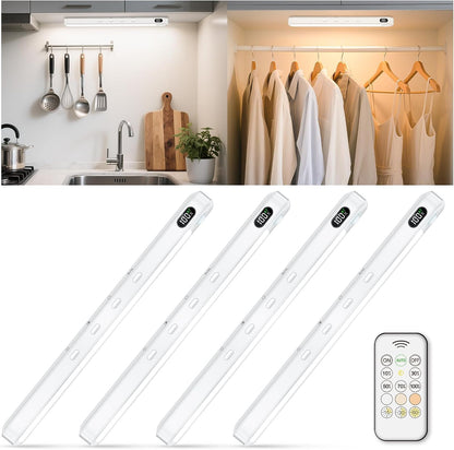 WILLED Under Cabinet & Closet Lights, Motion Sensor, Rechargeable, Magnetic, 3 Color Temps, Dimmable LED Light Bar for Indoor Kitchen Counter (4 Pack, White)