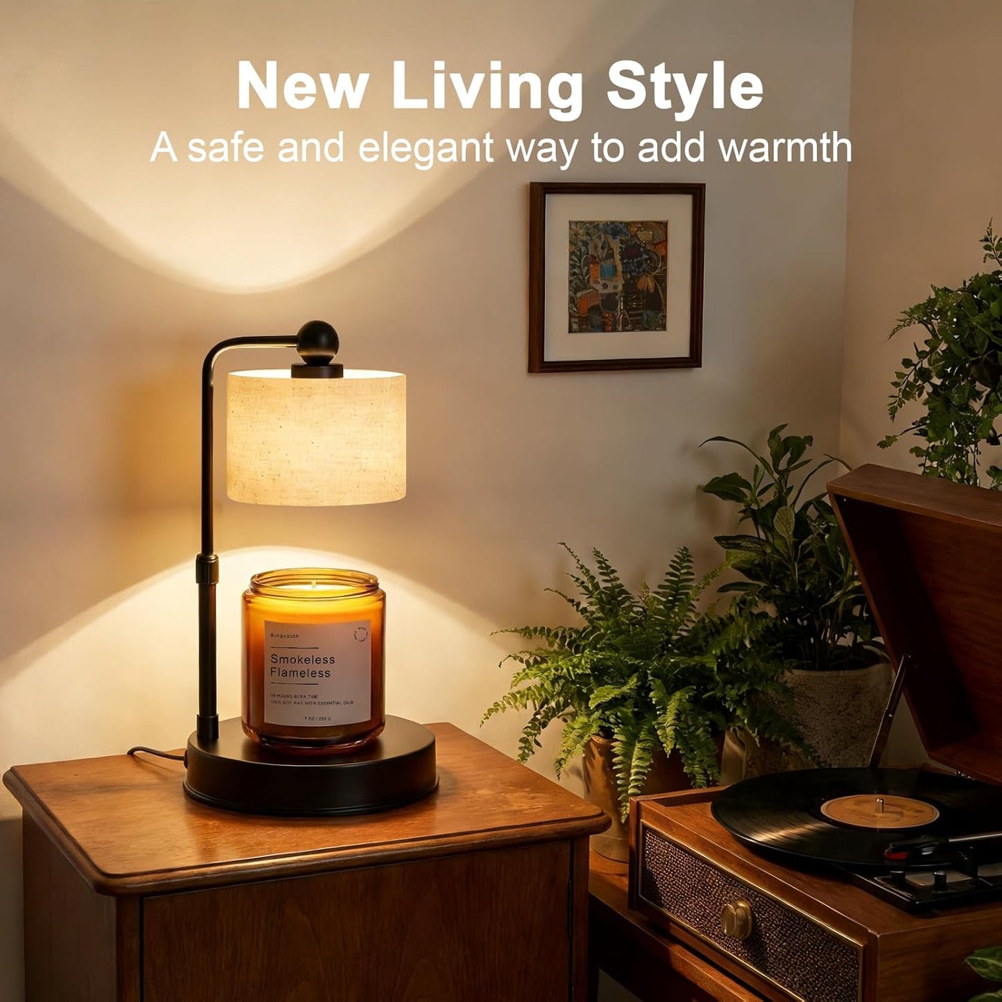 Candle Warmer Lamp with Timer, Best House Warming Gift, Height Adjustable & Dimmable Electric Candle Warmer Lamp, Includes 2 Bulbs, Birthday Gift for Women, Mom, Housewarming - Flaxen