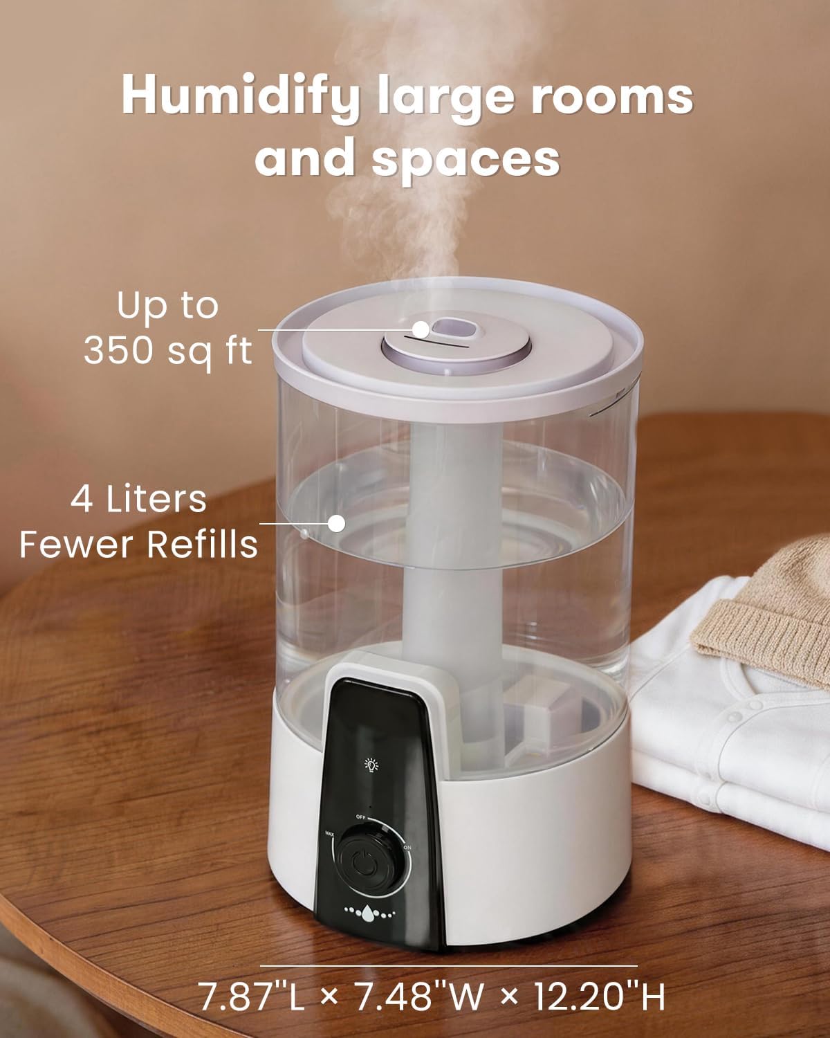 4L Humidifiers for Bedroom,Dishwasher Safe Design Easy Clean,White