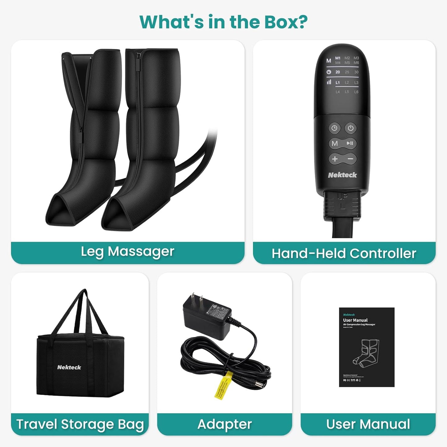 Nekteck Leg Compression Massager with Heat for Circulation and Pain Relief | Full Leg Air Compression Boots, 2 Heats, 6 Modes, 3 Intensities, Zipper Design, HSA Eligible Gifts for Women Men Athletes Gym