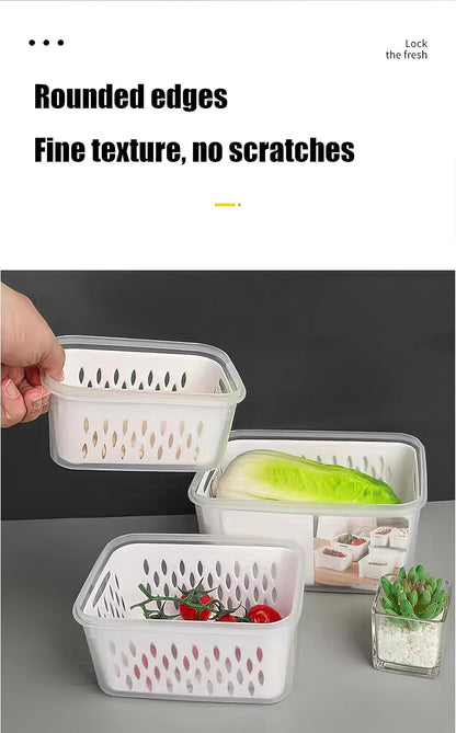 Fruit and Vegetable Storage Containers for Fridge, 6 Pcs/3 Sets Keep Fresh Produce Saver Containers Keeper, Food Storage Containers with Removable Colander (grey)