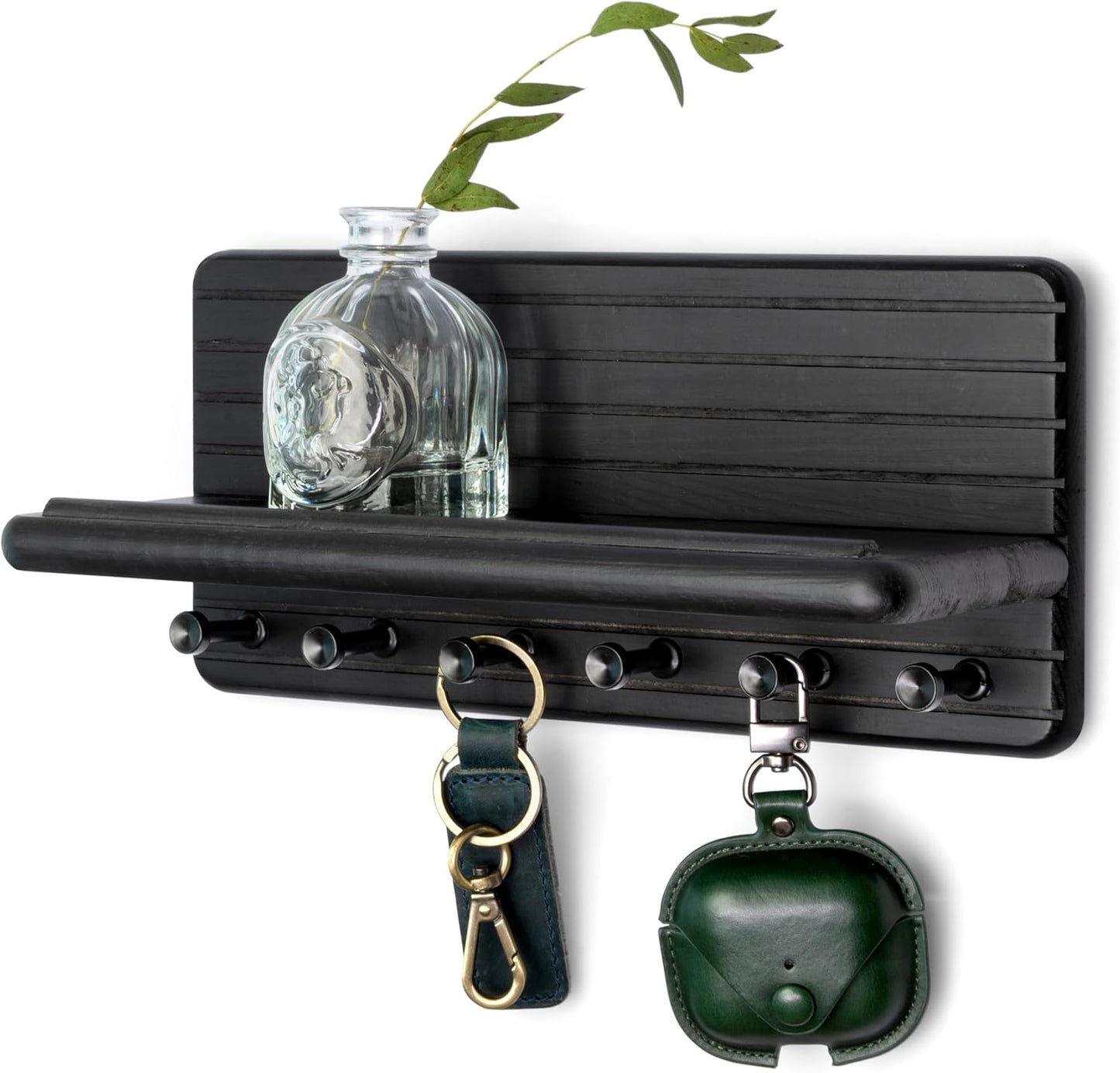 Rebee Vision Pine Wood Key Holder Wall Mount with Shelf for Entryway, Brown | 6 Key Hooks, Round Corner, Smooth&Hand-Friendly, Clear Wood Texture, Space-Saving Design, Organize Mail & Letter