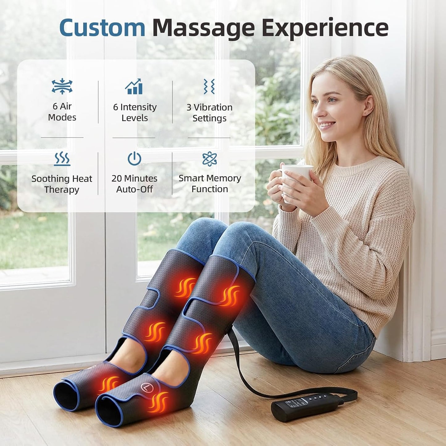 MEKZU Air Compression Leg Massager with Heat, 6 Massage Modes, Foot Boots | Circulation and Pain Relief, 3 Vibration Settings, Compression Leg Wraps for Daily Relaxation, Seniors and Adults