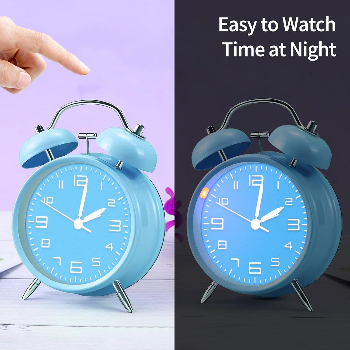 pxy Loud Alarm Clock for Heavy Sleepers 3D Dial Battery Operated (Battery Include), 4" Super Silent Analog Alarm Clock for Kids with Night Light PT260 Silver OrangePT505 Green White