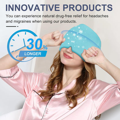 Migraine Headache Relief Cap, Gel Ice Head Wrap, Hot and Cold Therapy, Headache Eyes Mask for Sinus, Puffy Eyes, Tension and Stress Relief (Blue)